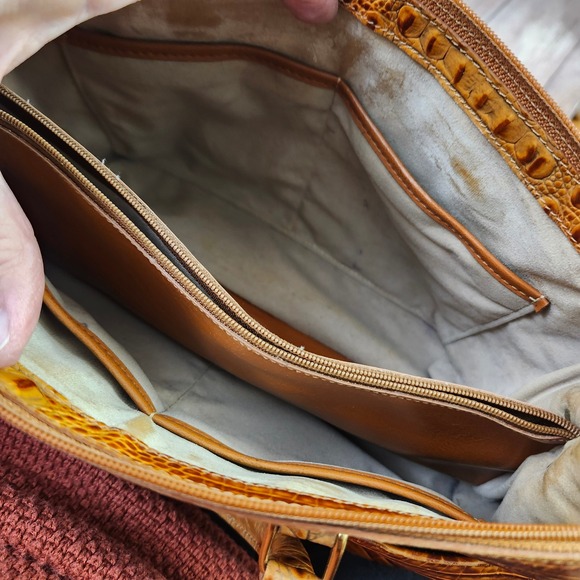 Brahmin Vtg Brown Croc- Embossed Stacy Satchel Leather Handbag Crossbody Bag - Picture 6 of 12